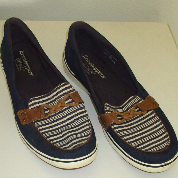 Grasshoppers Ortholite Womens Navy Blue Canvas Flat Loafers - Size 9.5M - Picture 2 of 8